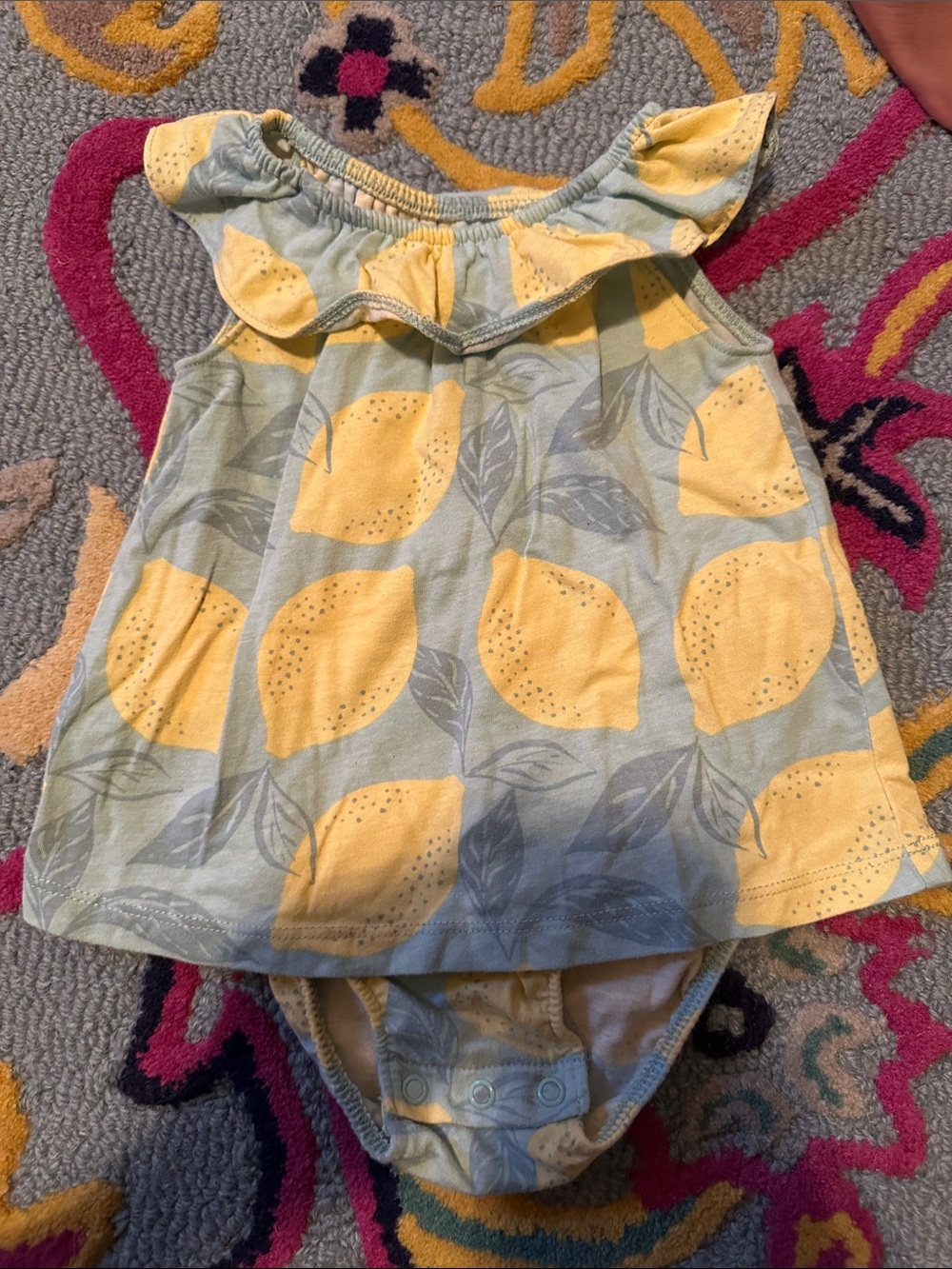 Carter's Lemon Print Ruffle Neck One-Piece - Yellow & Light Blue